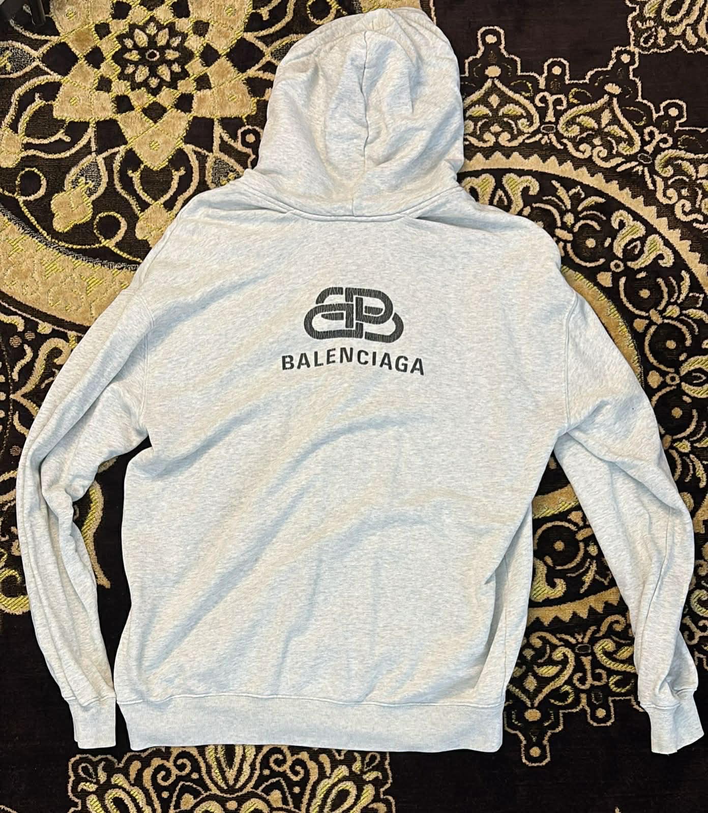 BALENCIAGA LIGHT GREY BACK BB LOGO PRINT HOODIE