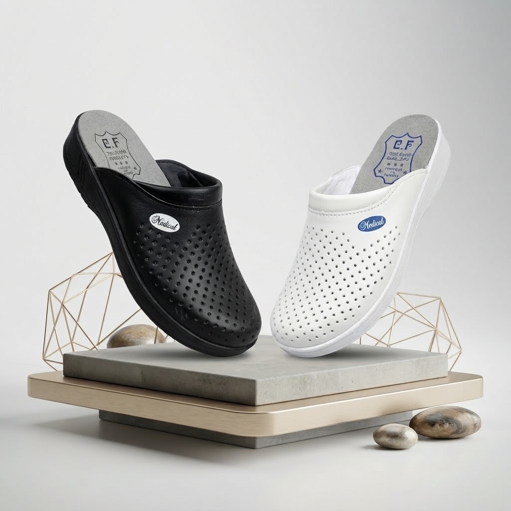 Modèles "Sabots Cuir Médical / Professionnels" (Noir & Blanc)