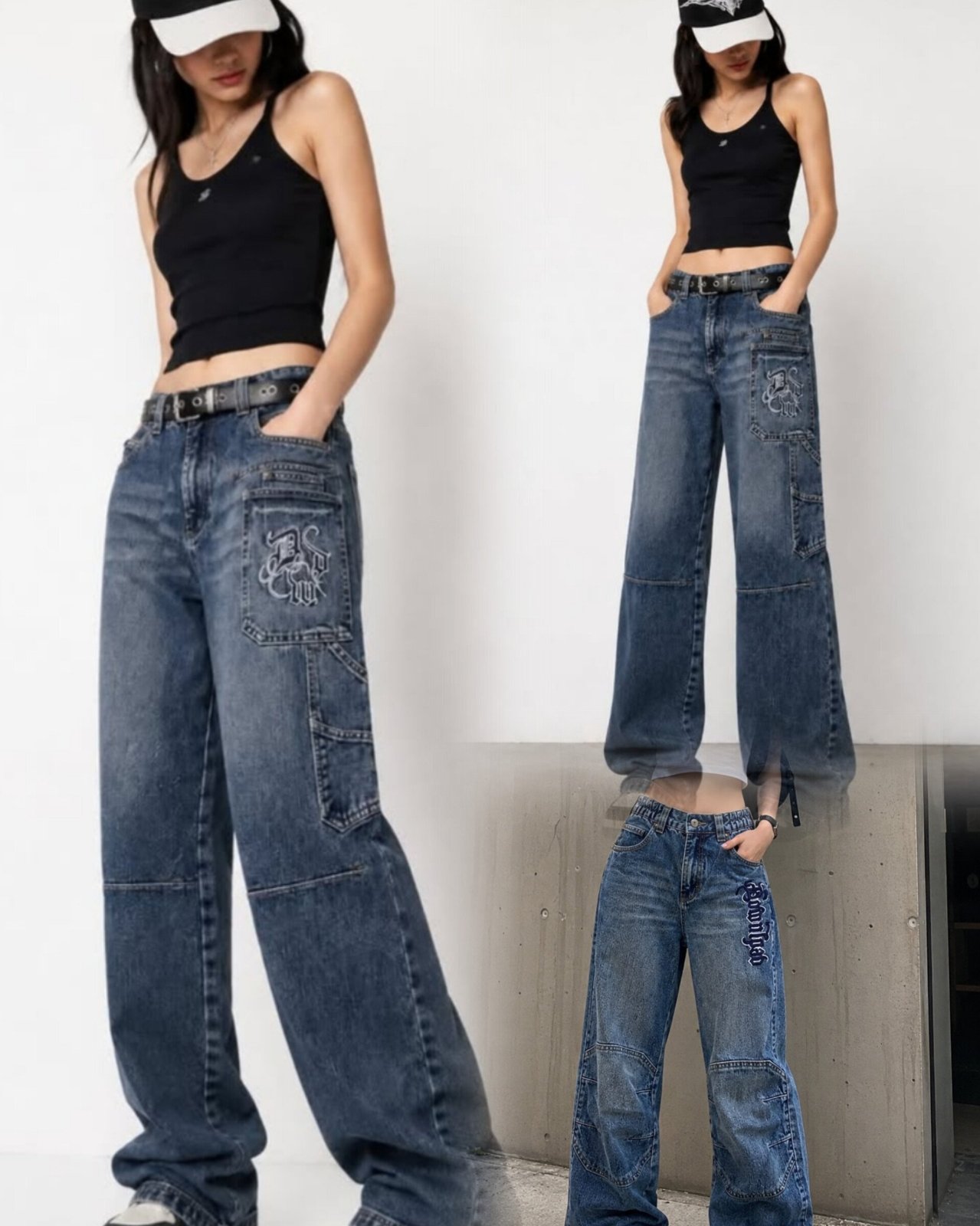 Pantalon Jean large et de couleur bleu 