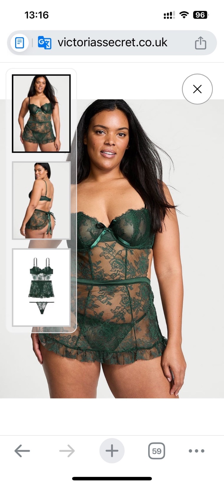 Nuisette avec string vert bouteille 