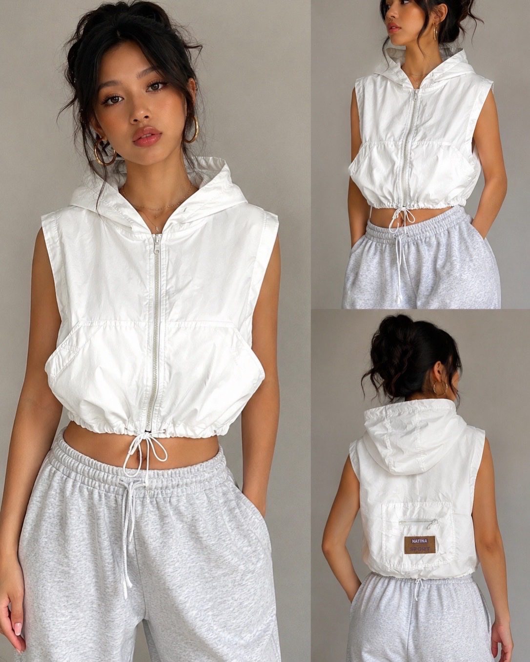 🤍 Veste sans manches à capuche – Blanc