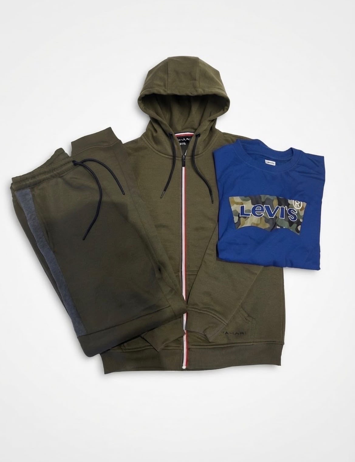 Ensemble levis et tahari vert militaire et bleu 