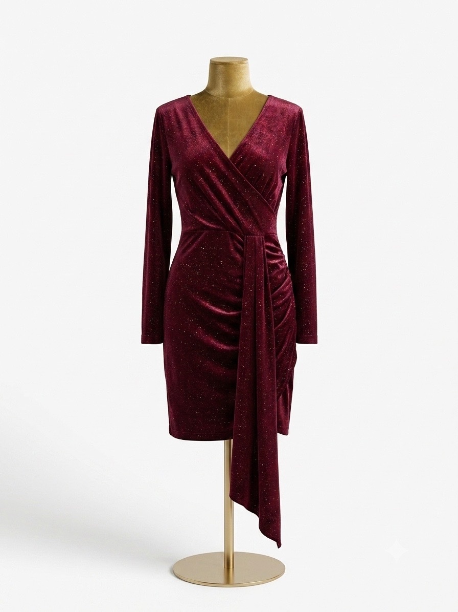 Robe velour rouge bordeau
