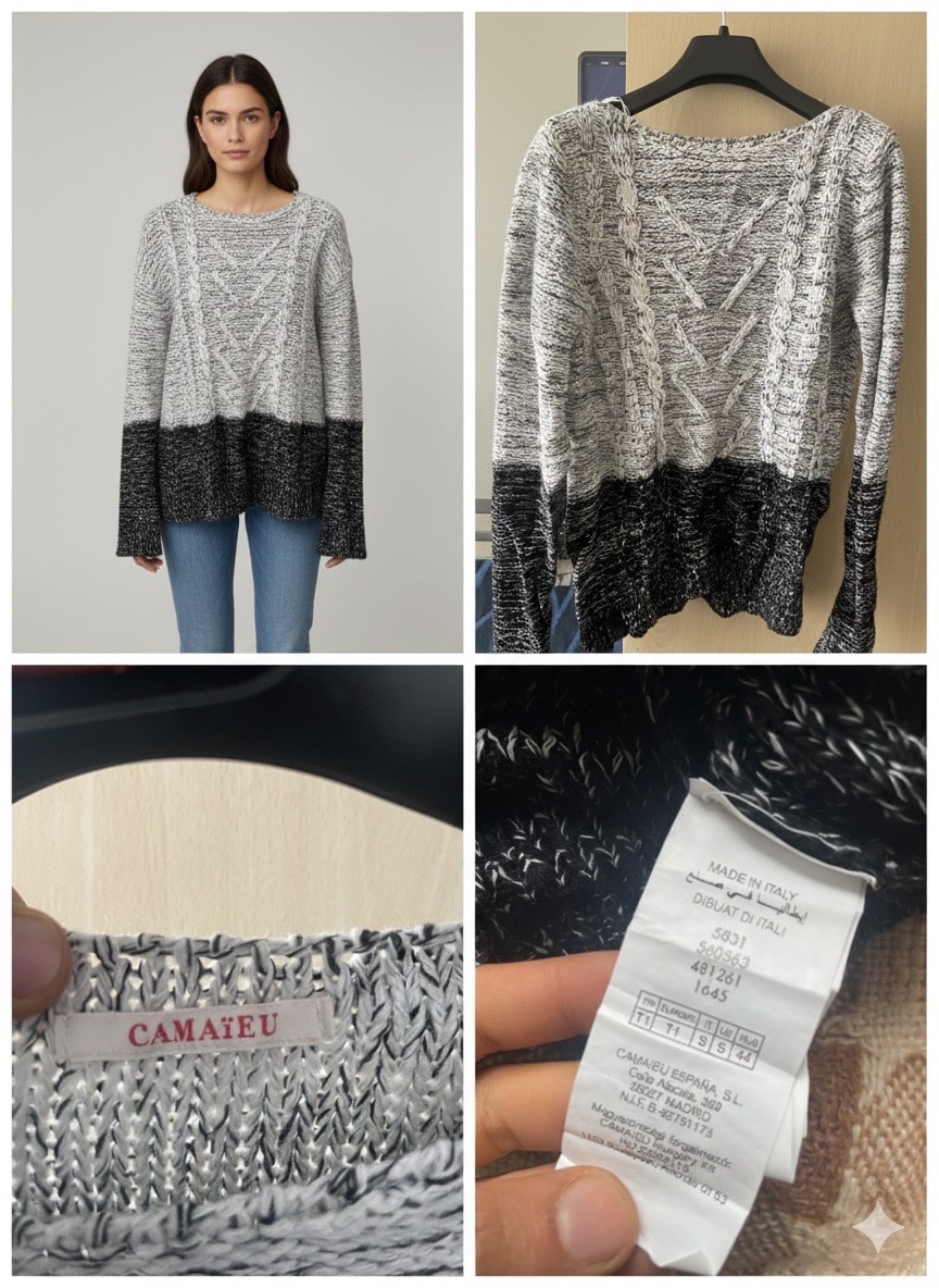 Pull d'hiver Camaïeu gris chiné et noir - Taille (S)
