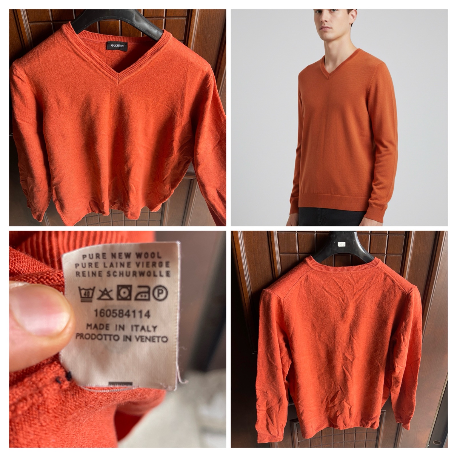 🔥Pull col V Marchesin🔥 – Unisexe- Sienne – Taille M/L (40 IT) – Made in Italy