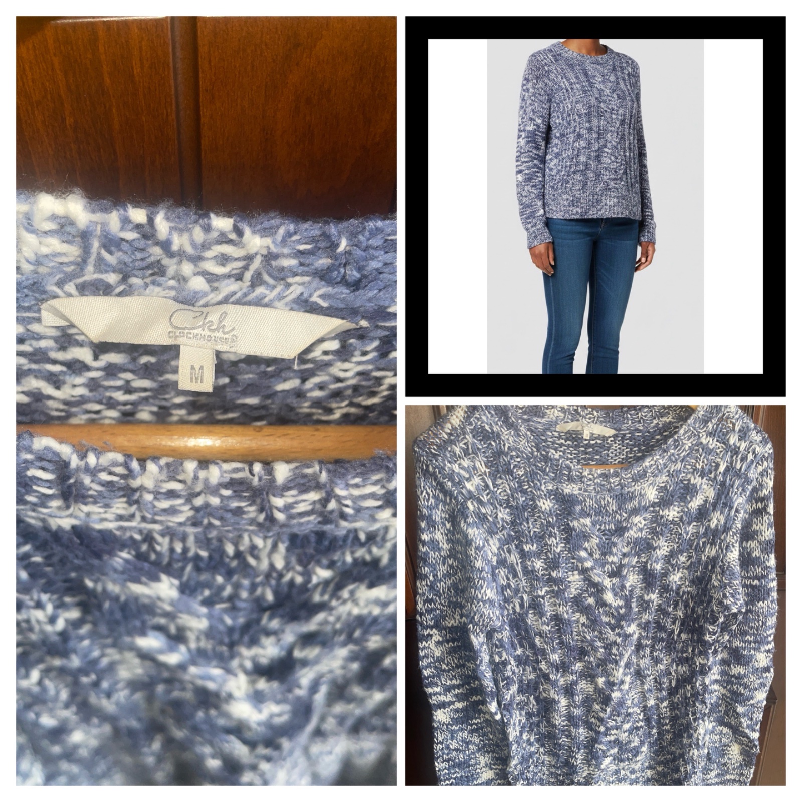 Pull en maille torsadée bleue et blanche – Clockhouse – Taille M