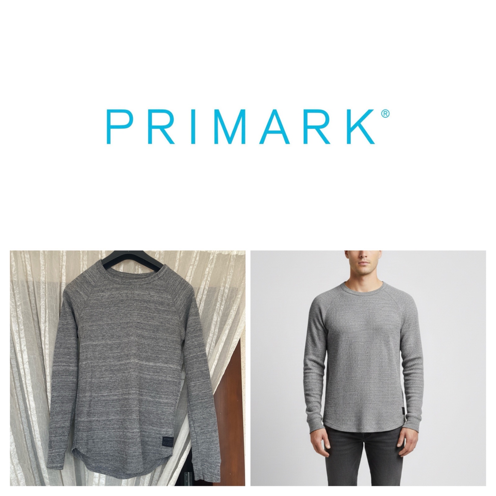 🔥 T-shirt Manches Longues Gris en Maille Gaufre – Primark Homme🔥