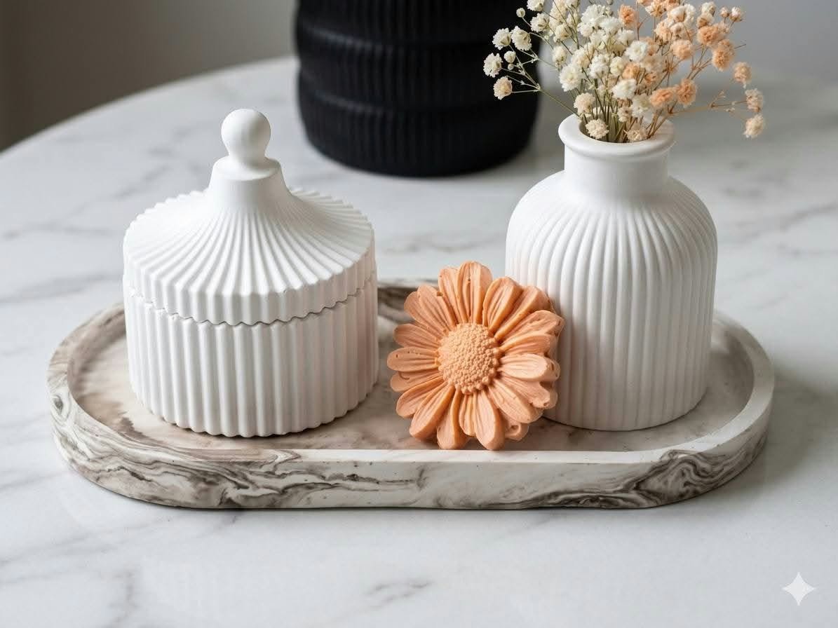 Plateau décoratif avec vases en plâtre 🤍🌸