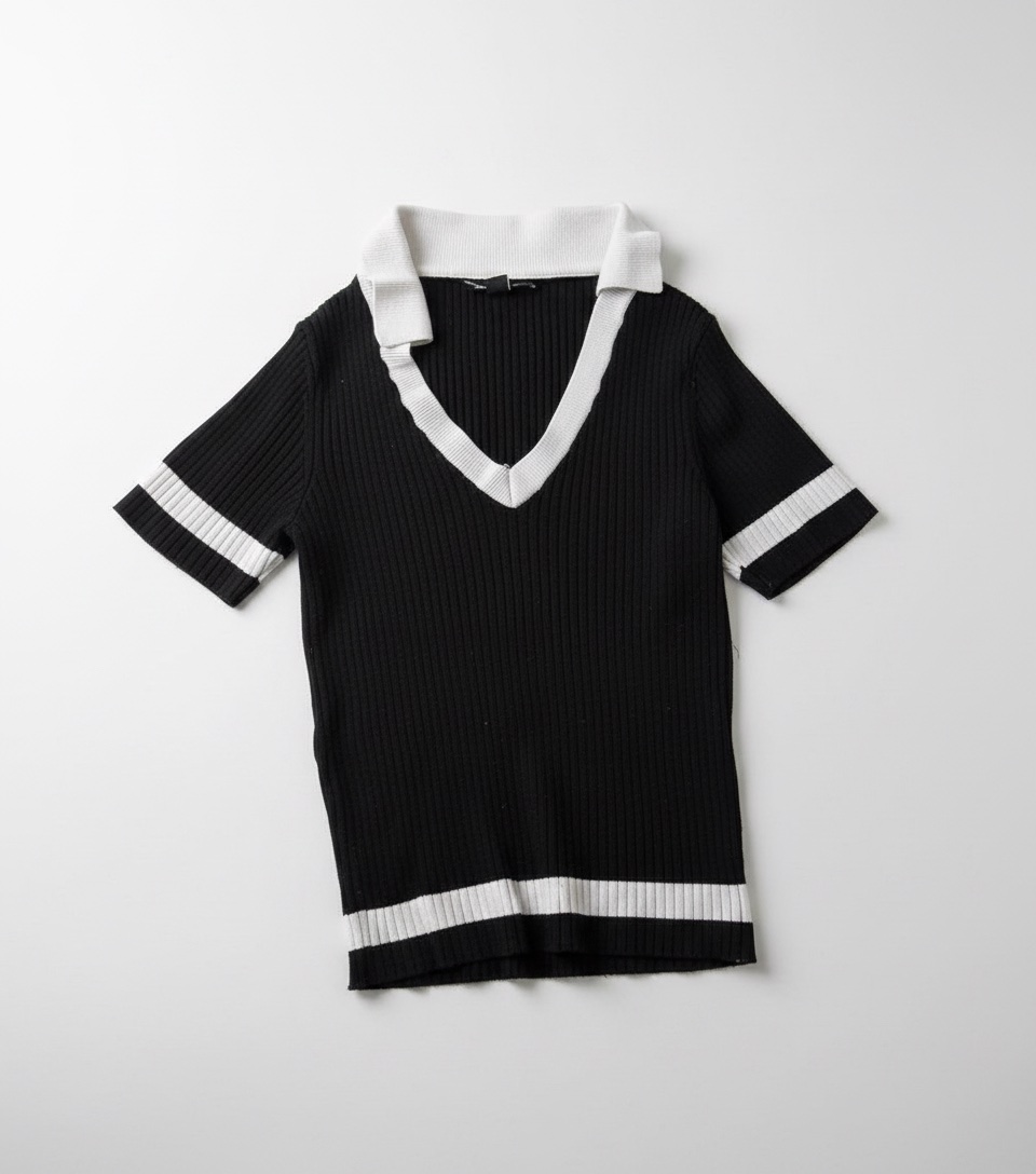 Black and white ribbed polo shirt from Don't Call Me Jennyfer.