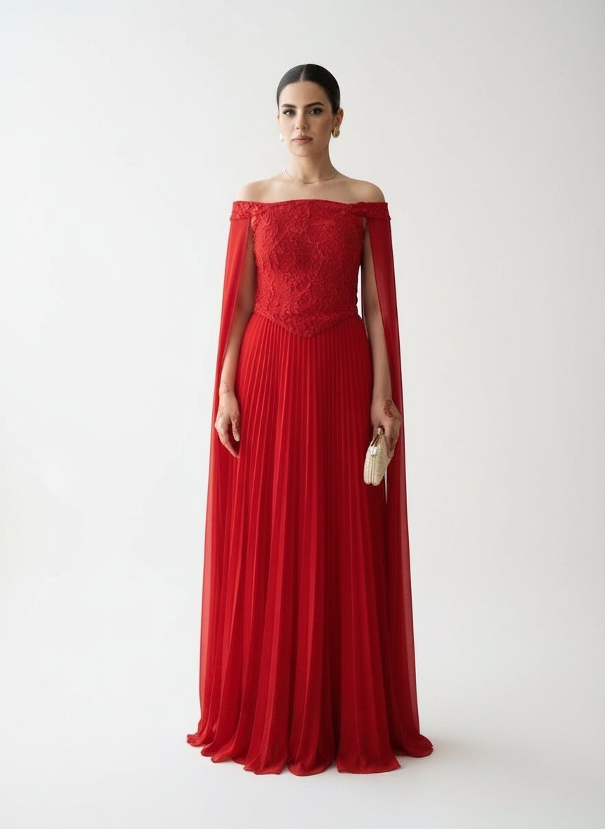 Robe rouge avec corset et jupe plissée 