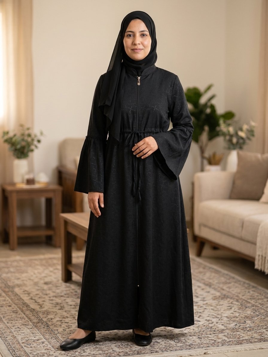 Abaya Noire avec Foulard en Chiffon