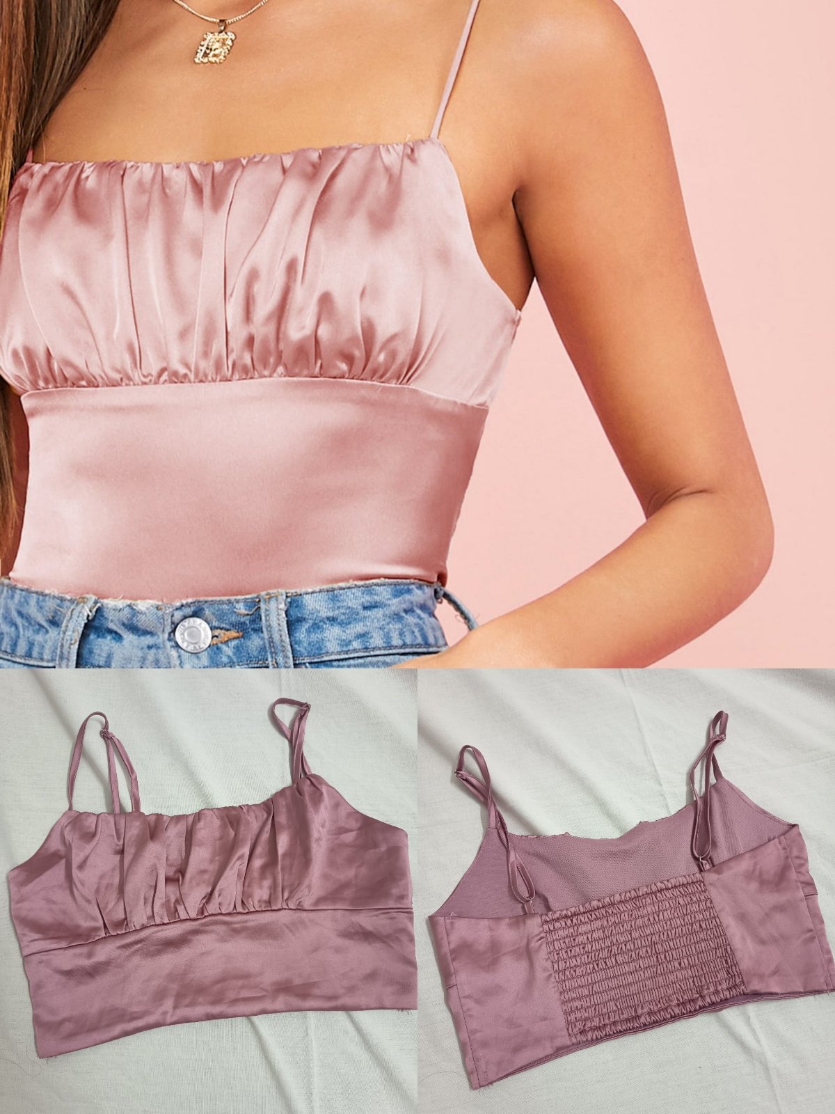  Pink satin ruched crop top 🩷