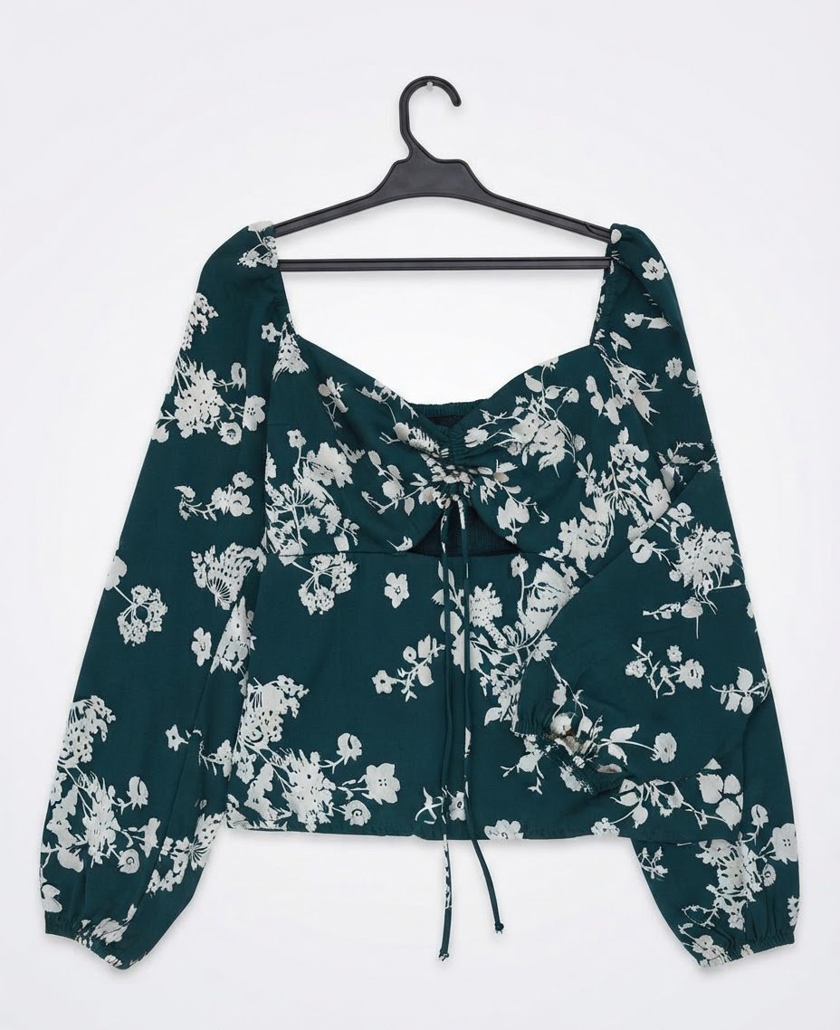 Chemise vert émeraude fleurie en beige,💚 Taille M