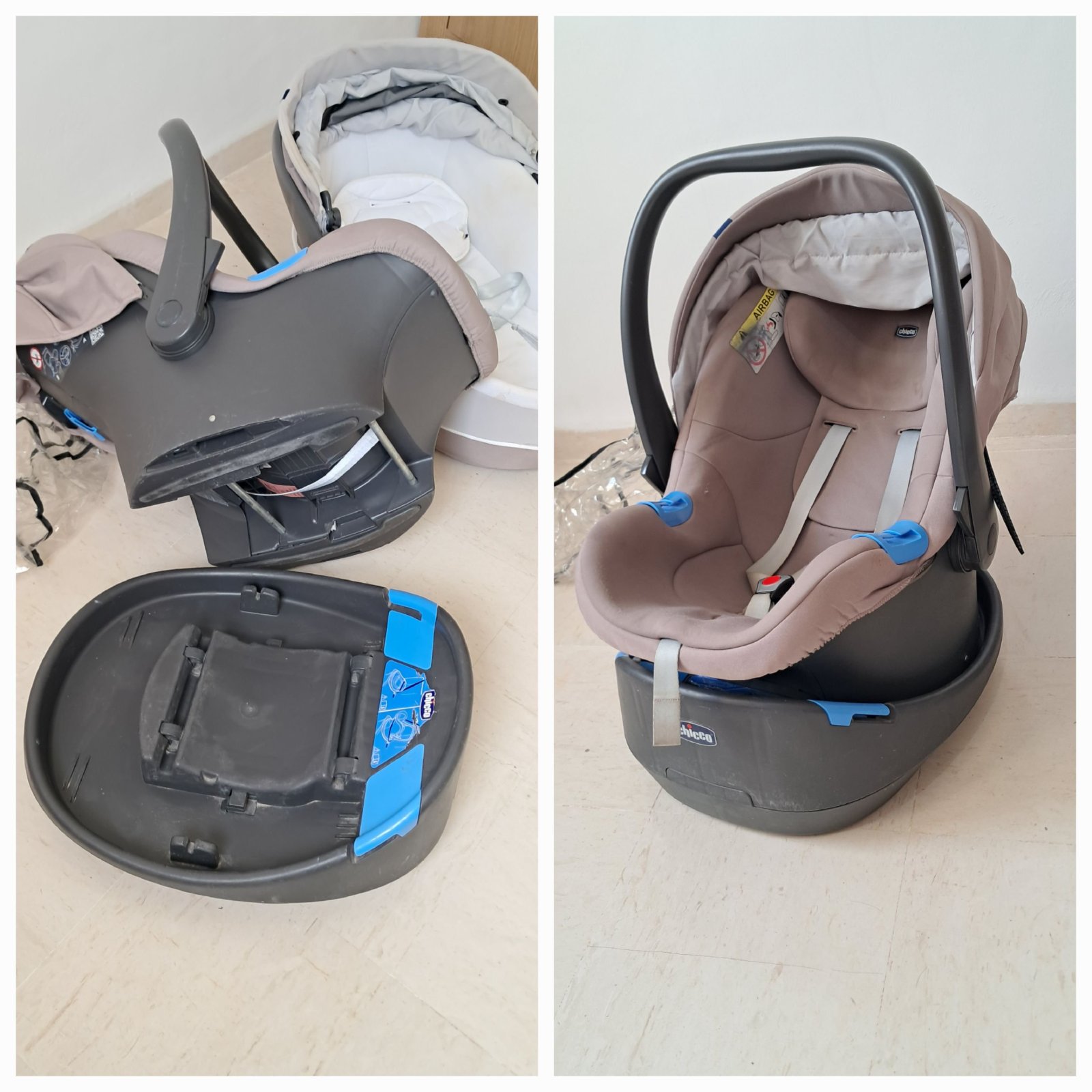 Siège auto Chicco avec sa base-auto (0-13kg)+ habillage pluie integral