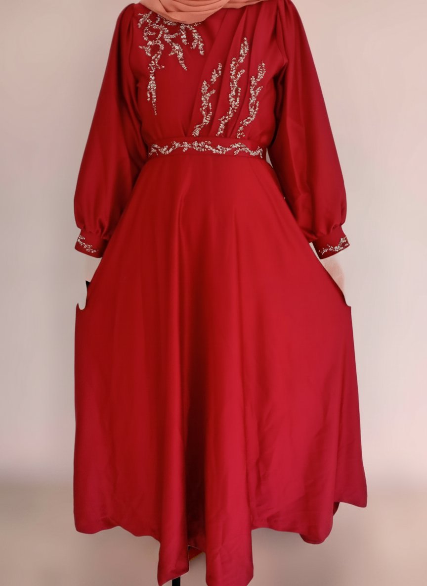 Robe soirée satinée rouge
