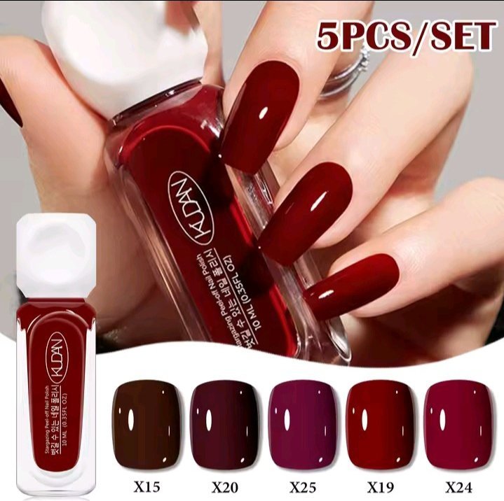 ENSEMBLE DE VERNIS A ONGLE PELABLE A BASE D EAU .5 PIECE 10ML.ROUGE ROSE LONGUE DUREE.SECHAGE RAPIDE PAS BESOIN DE LAMPE POUR GUERIR LES FOURNITURE DES ONGLE