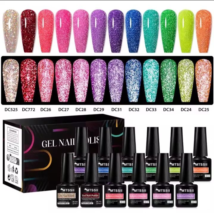8/12 PIECE PAILLETE GEL VERNIS A ONGLE ENSSEMBLE PAILLETE SCINTILLANTE SEMI PERMANENT TREMPER UV GEL VERNIS MANICURE AVEC BOITE BRICOLAGE FOURNITURE POUR ONGLE