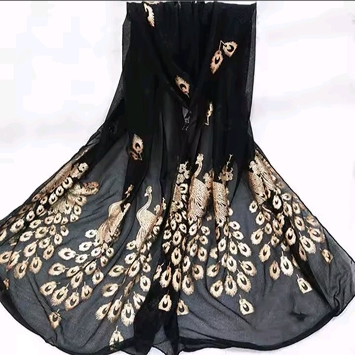 ECHARPE EN MOUSELINE DE SOIE IMPRIMER PAON POUR FEMME 