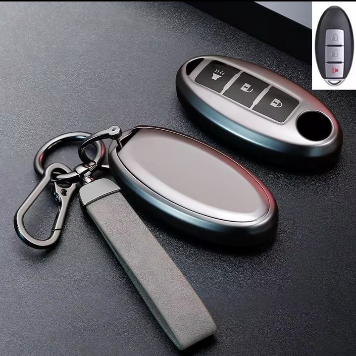 HOUSSE DE CLEF DE VOITURE EN TPU GRIS METALISE POUR NISSAN 