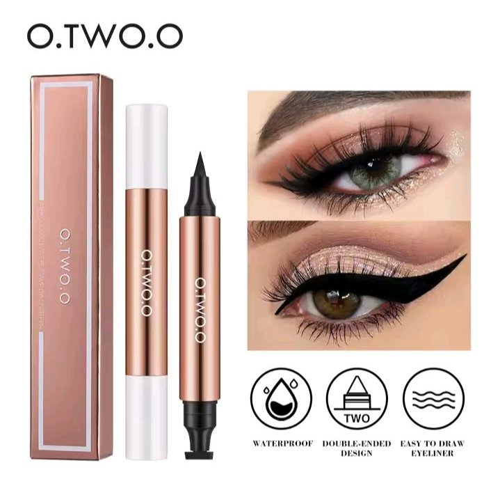 O.TWO.O STYLO EYELINER LIQUIDE NOIRE A DOUBLE EXTREMITE WATERPROOF. VACCAGE RAPIDE.MAQUILLAGE COSMETIC POUR FEMME