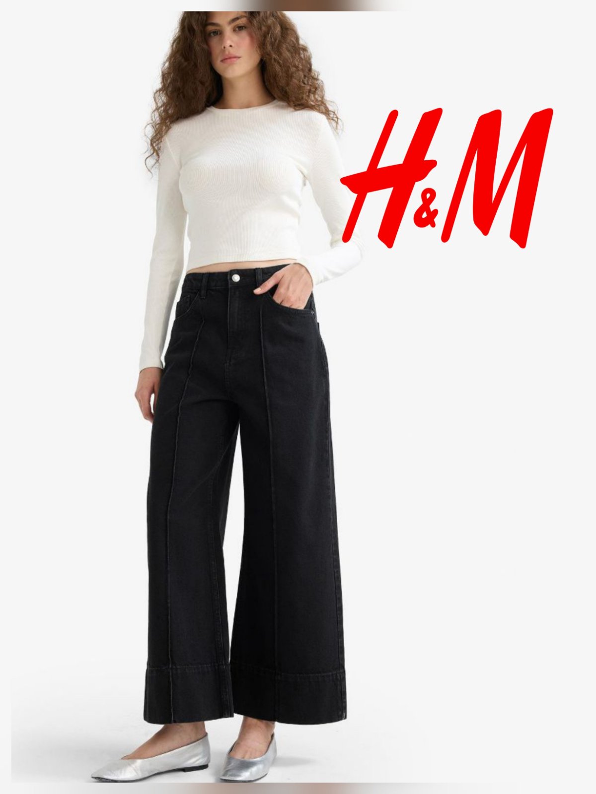Large pantalon jean court 