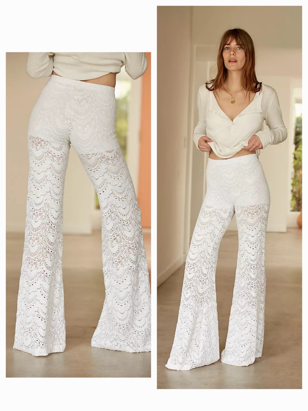 Pantalon droit en dentelle