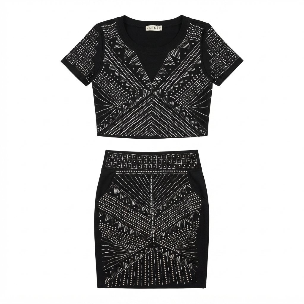 Ensemble crop top et jupe noire - Marque Giorgia (Taille M)