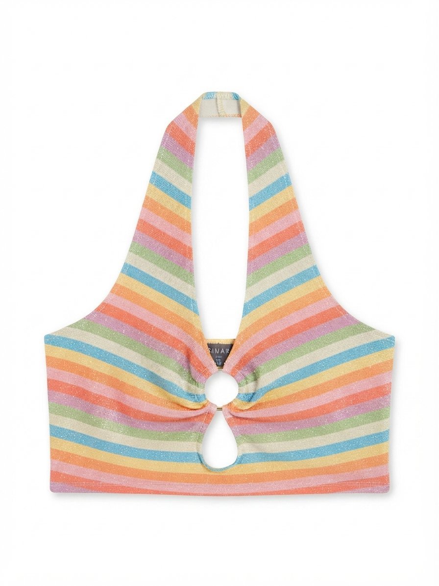 Crop top rayé multicolore et pailleté - Marque Primark (Taille 36/38 - S/M))