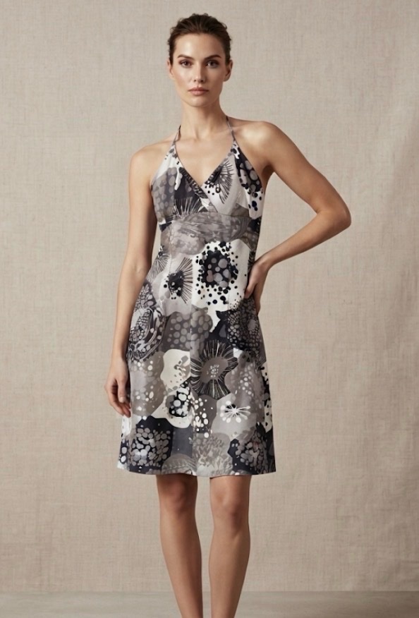 Robe courte à motifs et encolure américaine