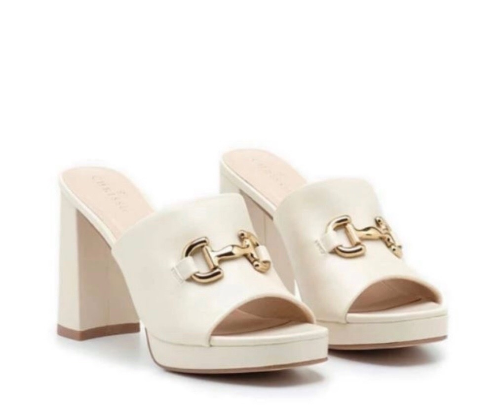 Mules à talon beige