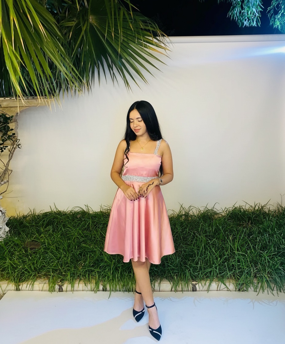 Une robe soirée rose hand made 