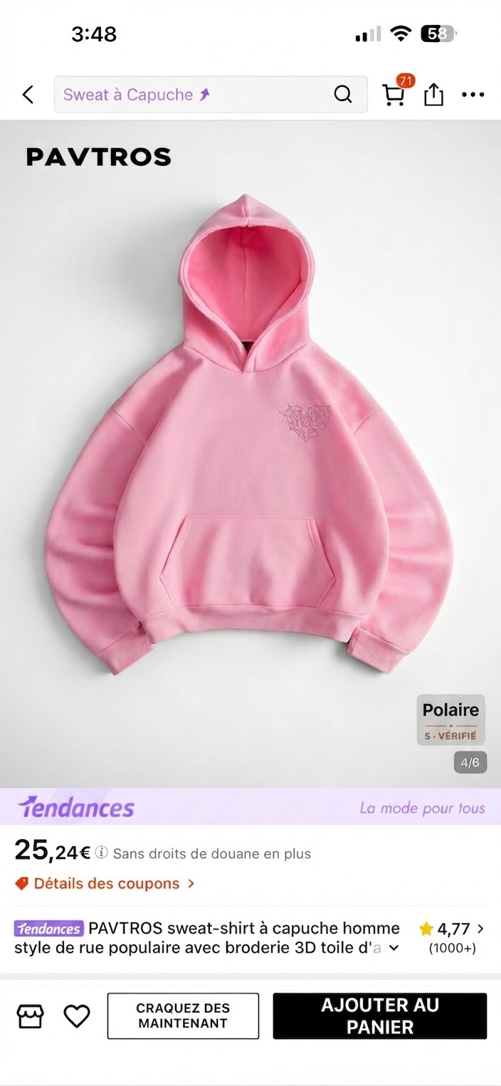 Capuche rose homme