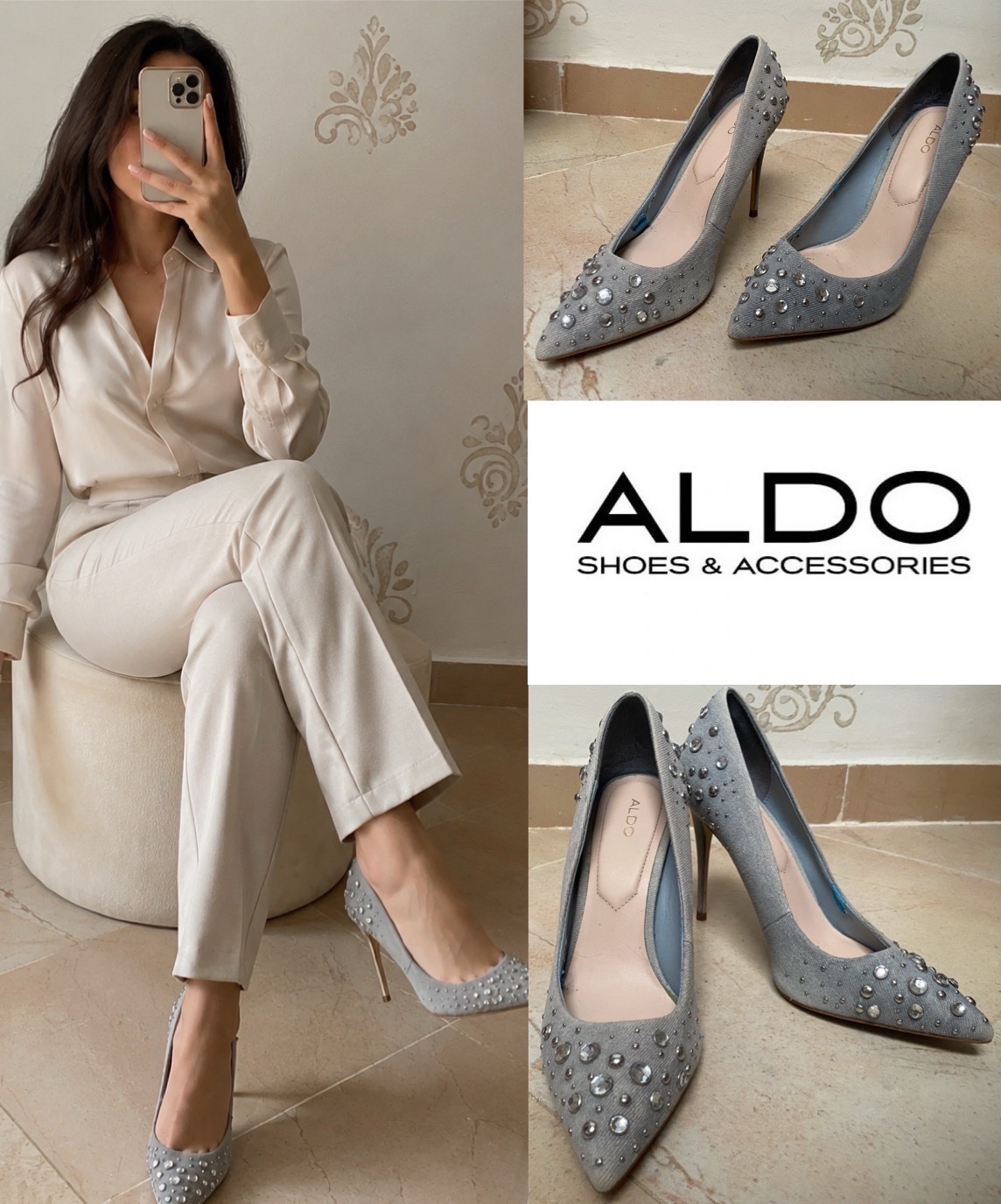 Escarpins gris élégants à strass