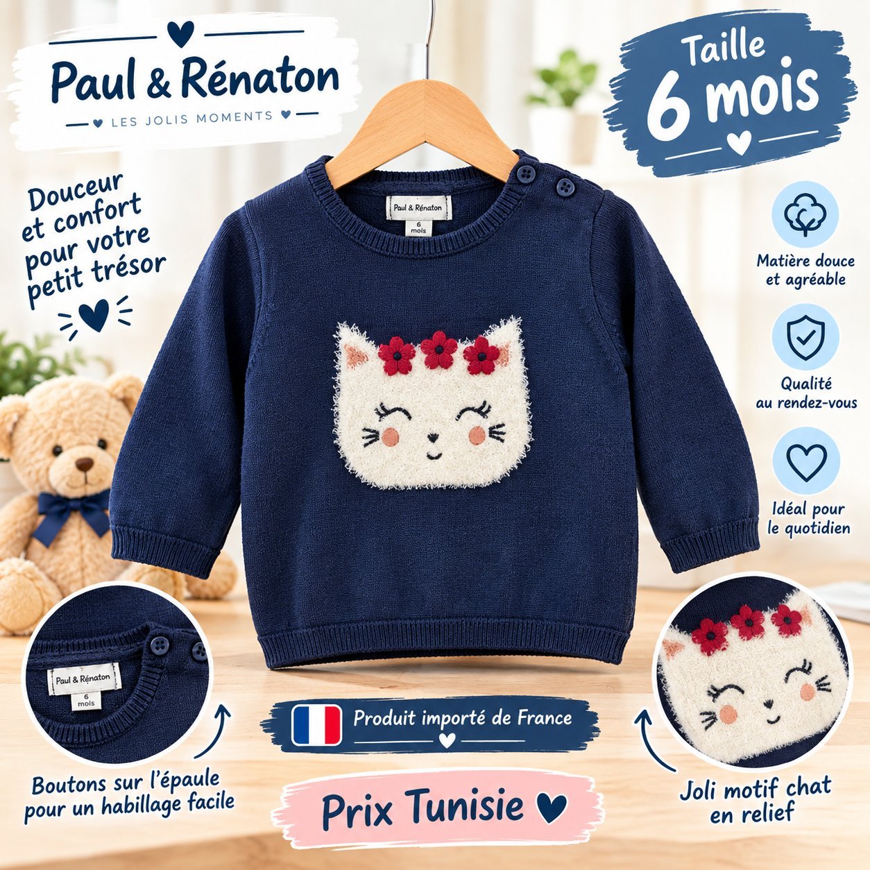 Pull bébé fille Paul&Rénaton