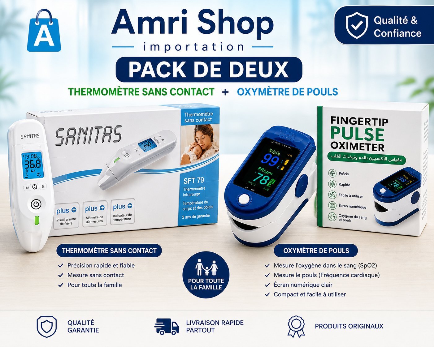 Pack de deux Thermomètre + Oxymètre