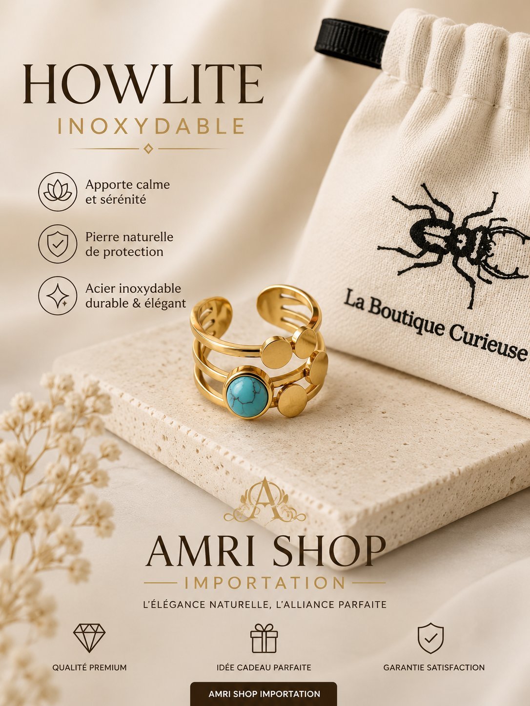 Bague Howlite inoxydable 