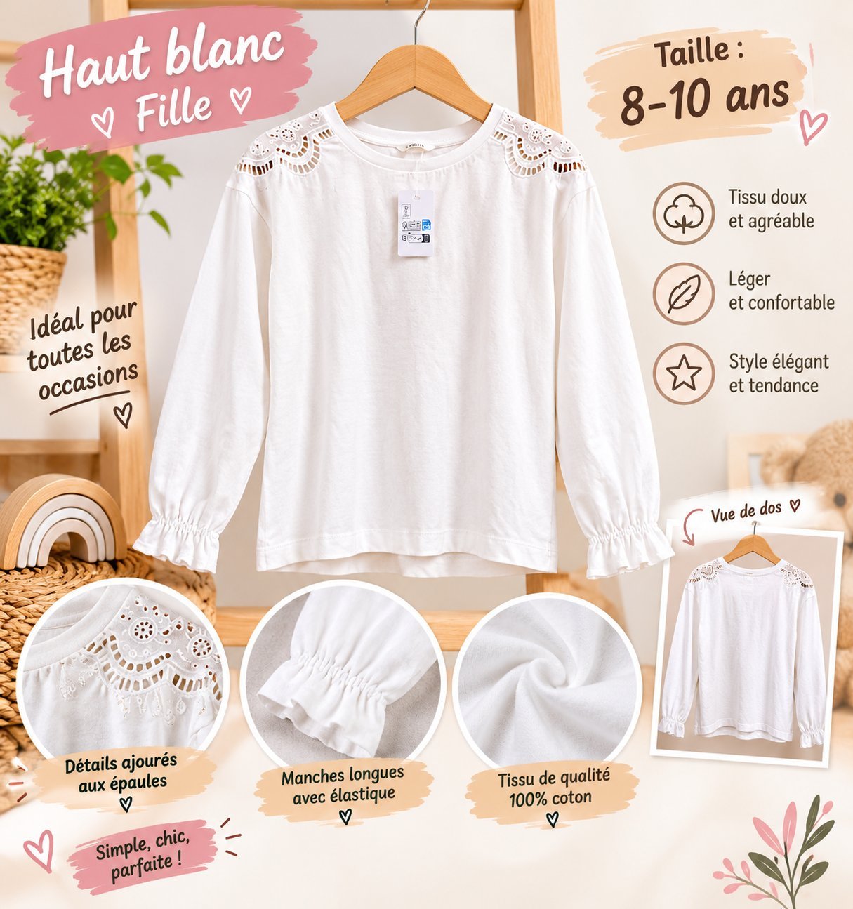 Haut blanc fille marque Zeeman 
