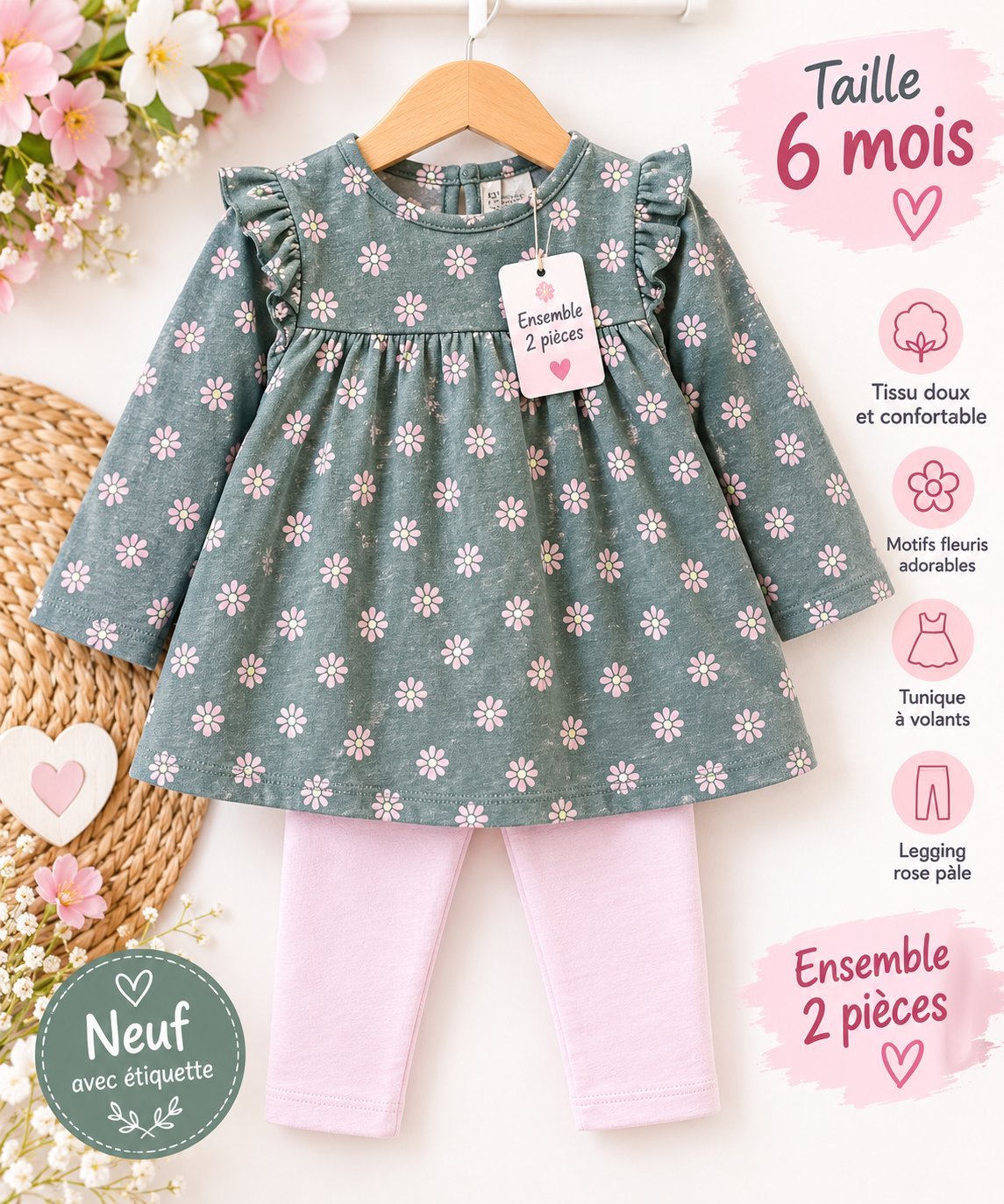 Ensemble fille 6 mois – Neuf avec étiquette 