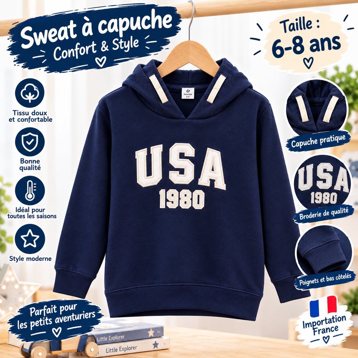 Sweat à capuche enfant – USA 1980 