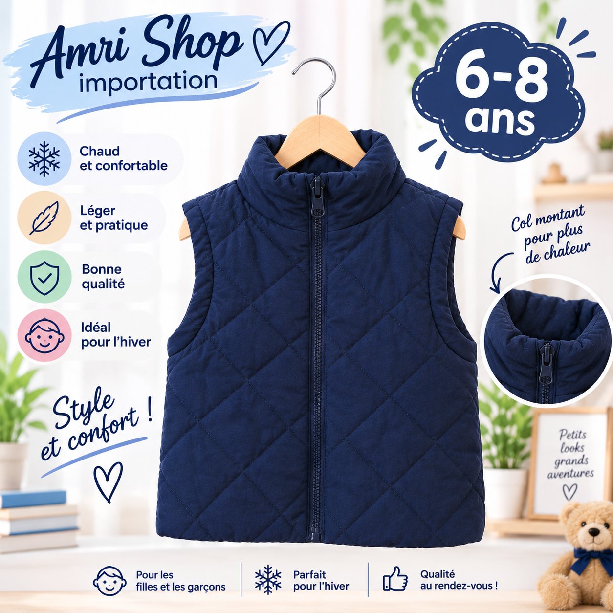 Gilet sans manches enfant – 6 à 8 ans 