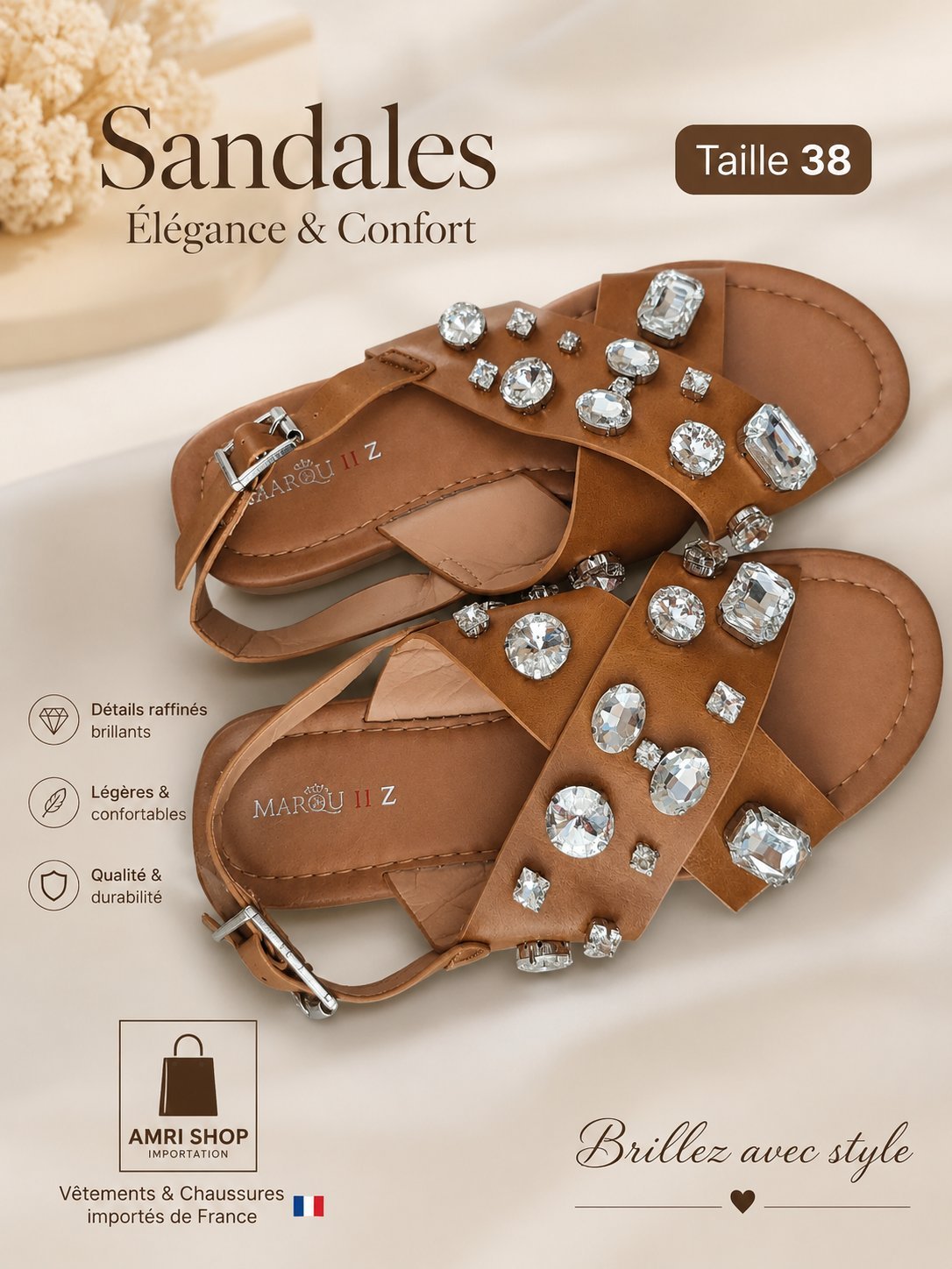 Sandales marron ornées 