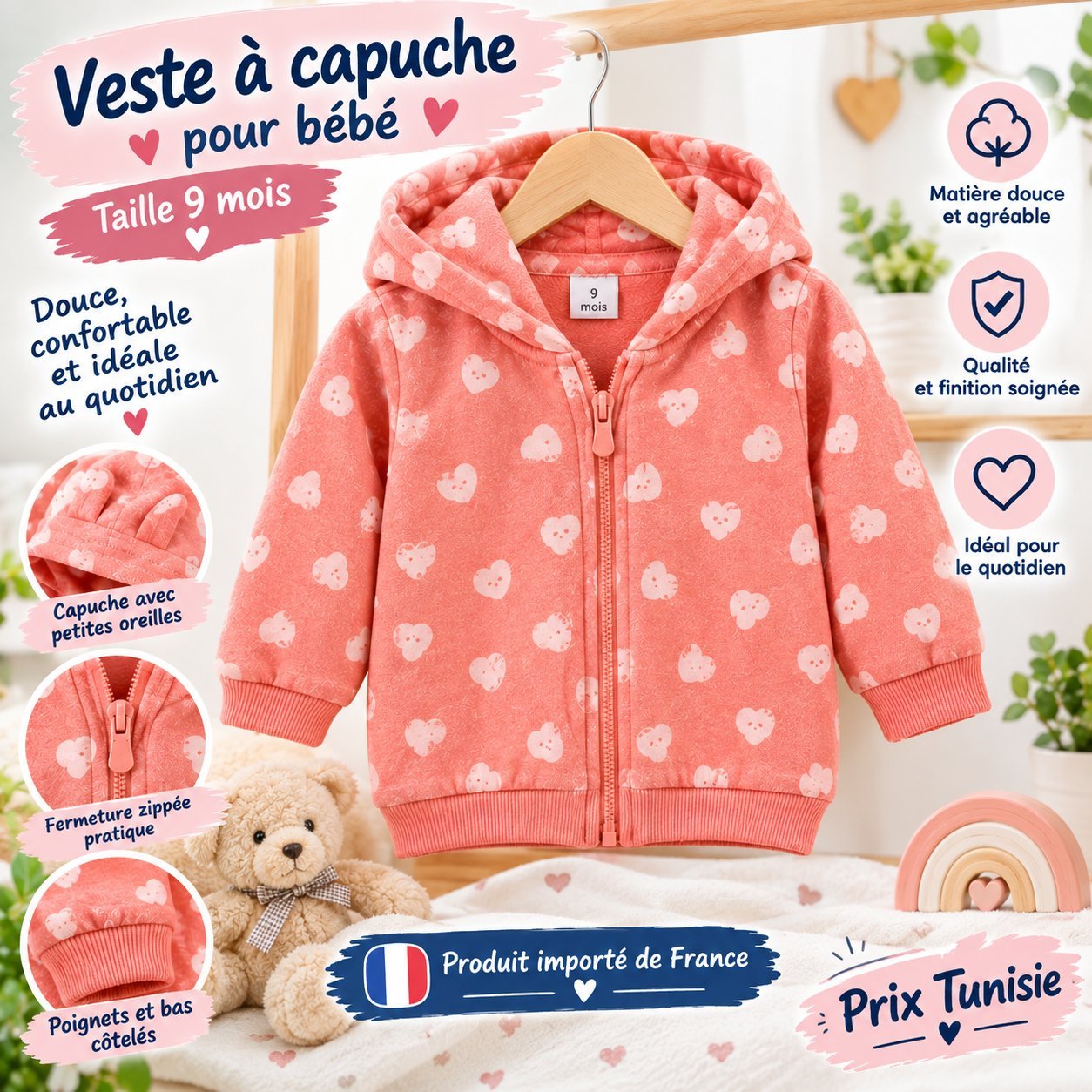 Veste à capuche bébé fille 