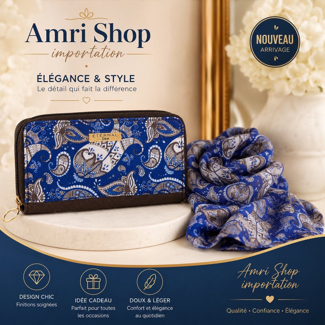 Portefeuille et foulard raffiné 