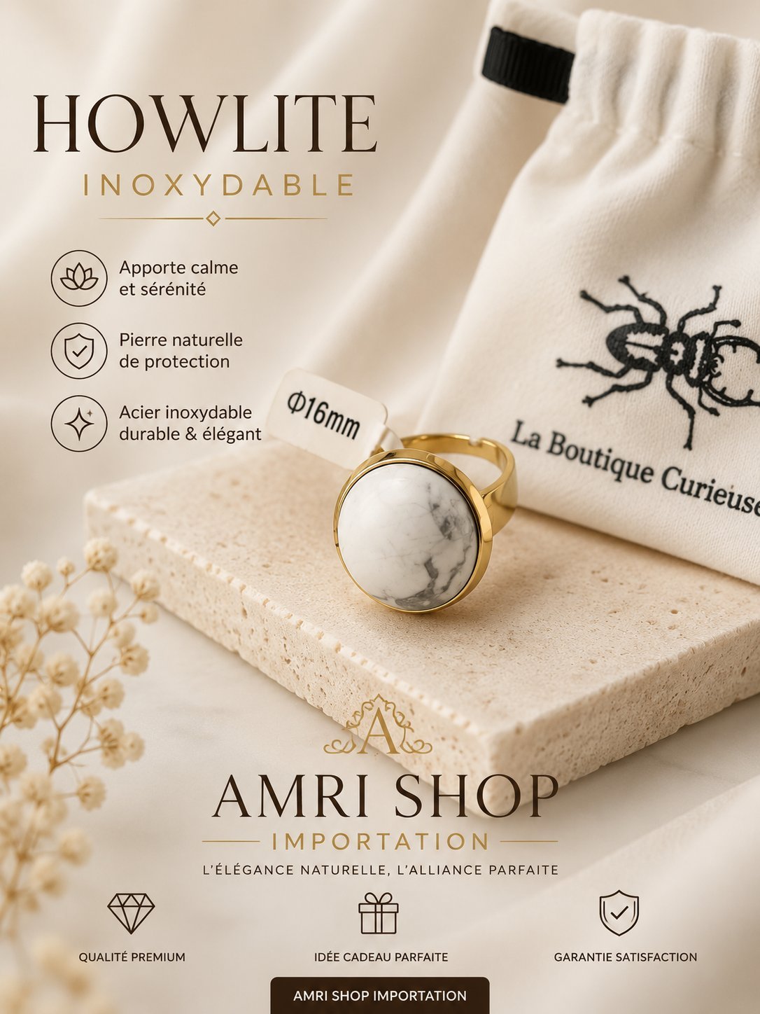 Bague Howlite inoxydable 