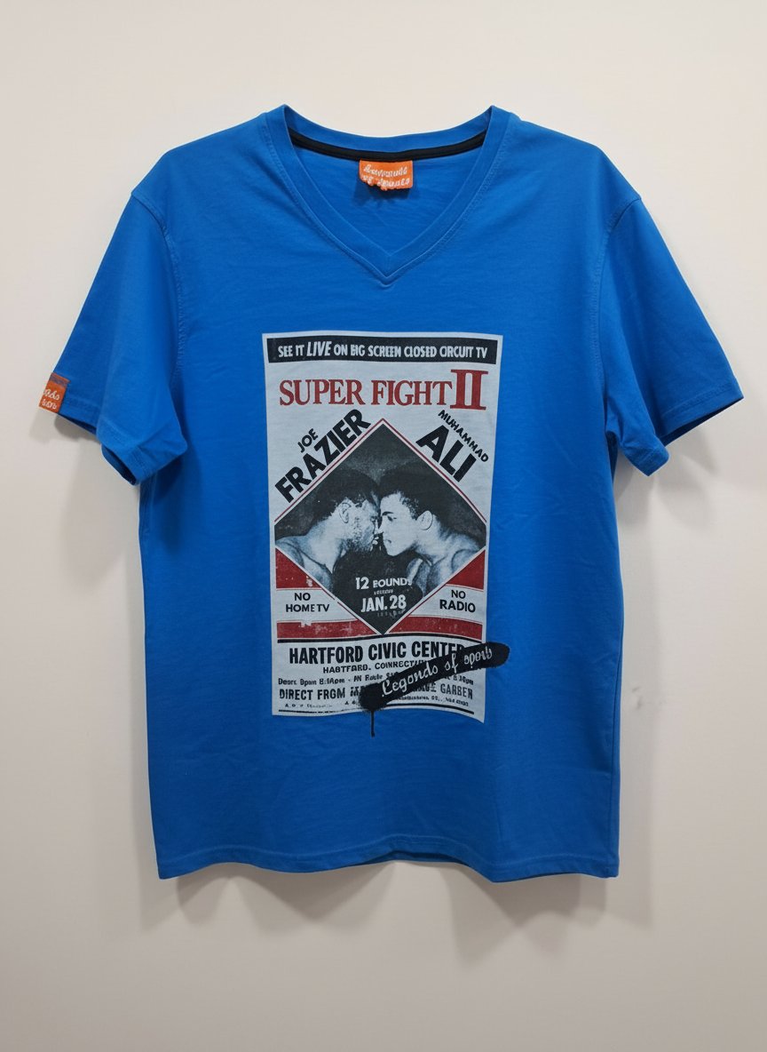 T-shirt Bleu Col V "Super Fight II" - Taille L