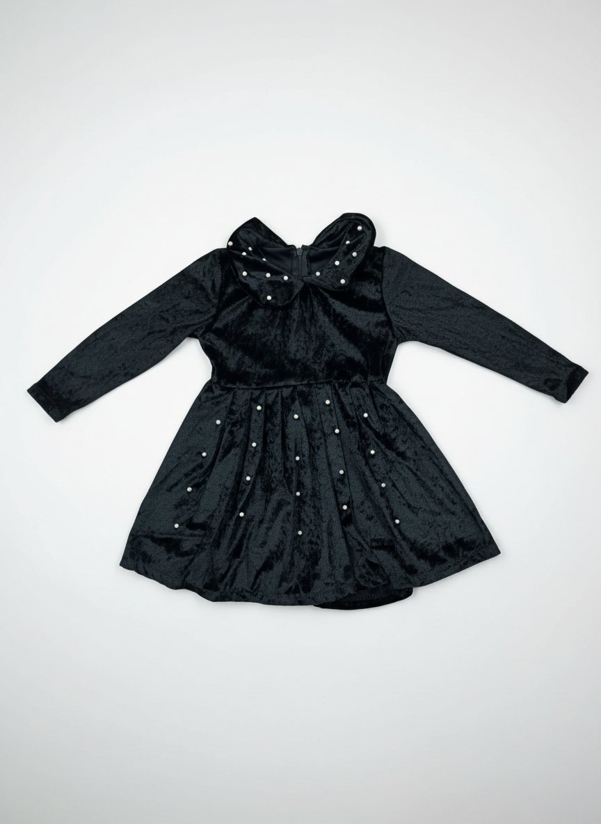 Robe fille velours noir perles 