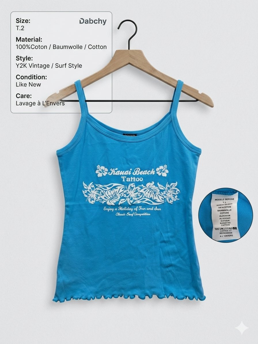 ​Débardeur Bleu Vintage "Kauai Beach" - 