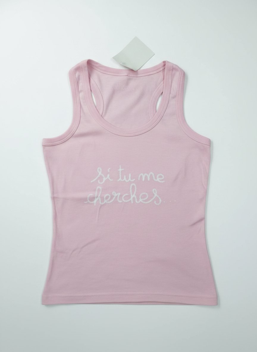 Débardeur femme rose "Si tu me cherches" — 100% coton — Taille S