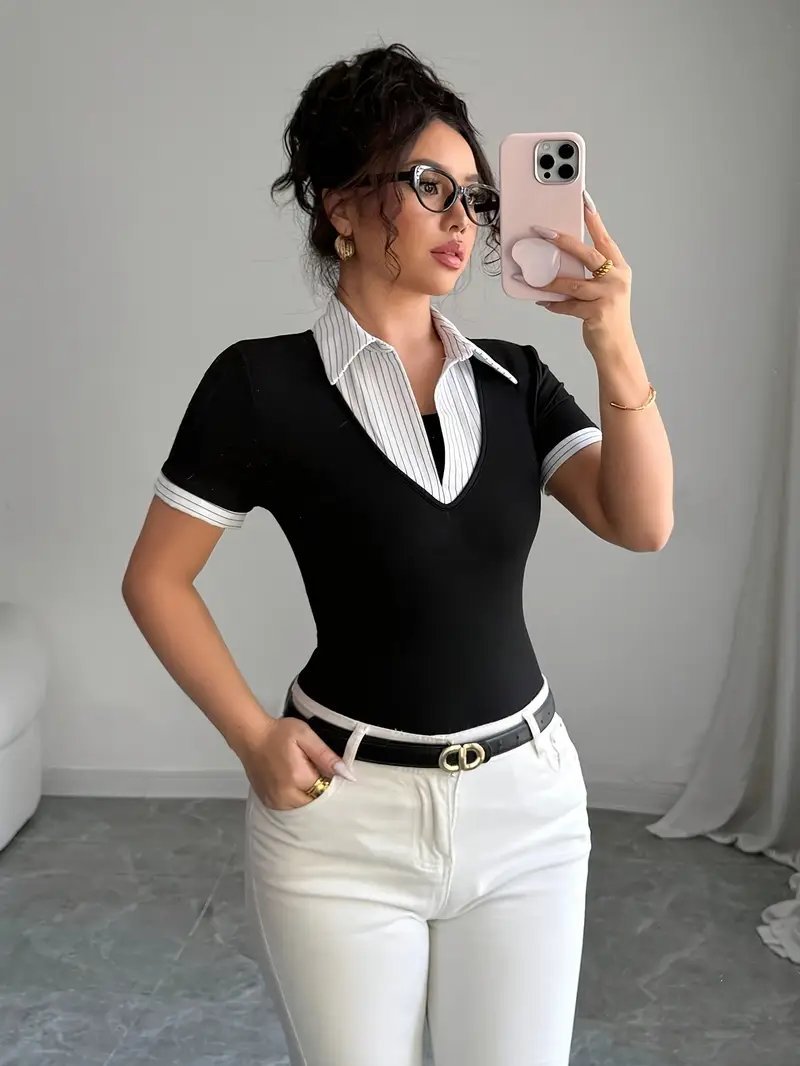 Haut 2-en-1 Noir & Rayé - Style Chic & Neuf