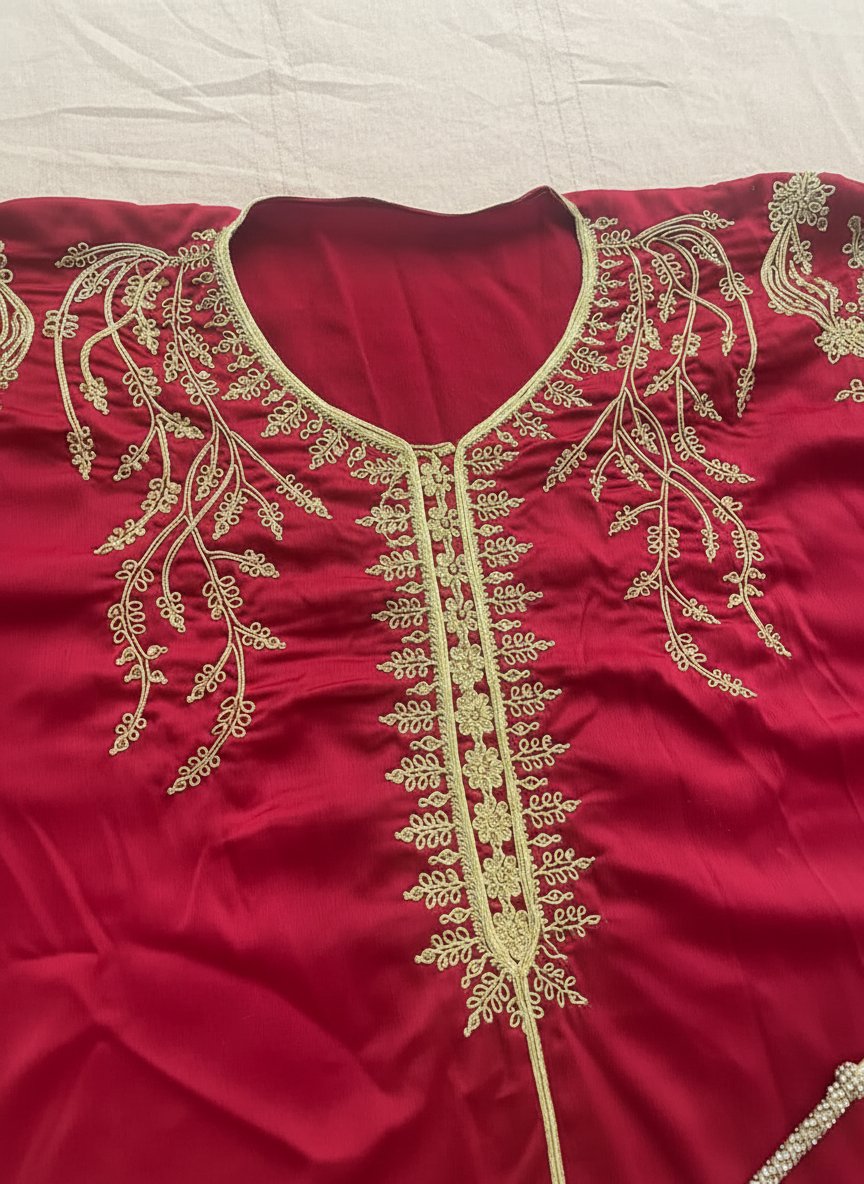 Caftan tunisien rouge bordeaux comme neuf